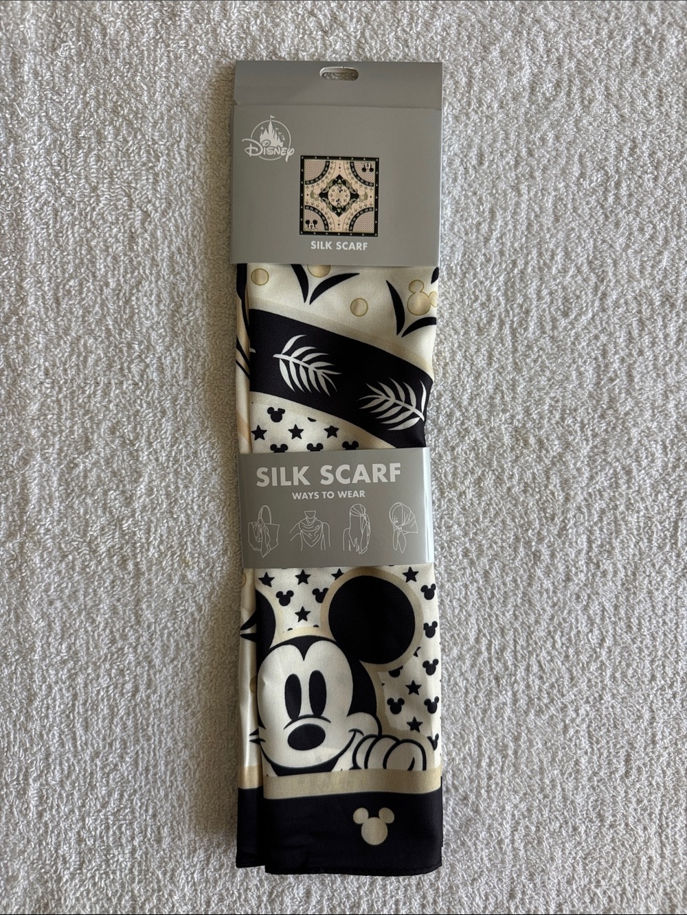 Disney Cream and Black Mickey Mouse Silk Scarf
